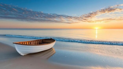 small-fishing-boat-anchored-on-tranquil-beach-at-sunset-free-photo
